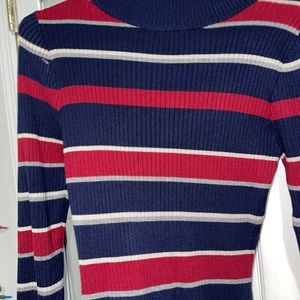 Fashionova Mock neck Striped Long Sweater Dress